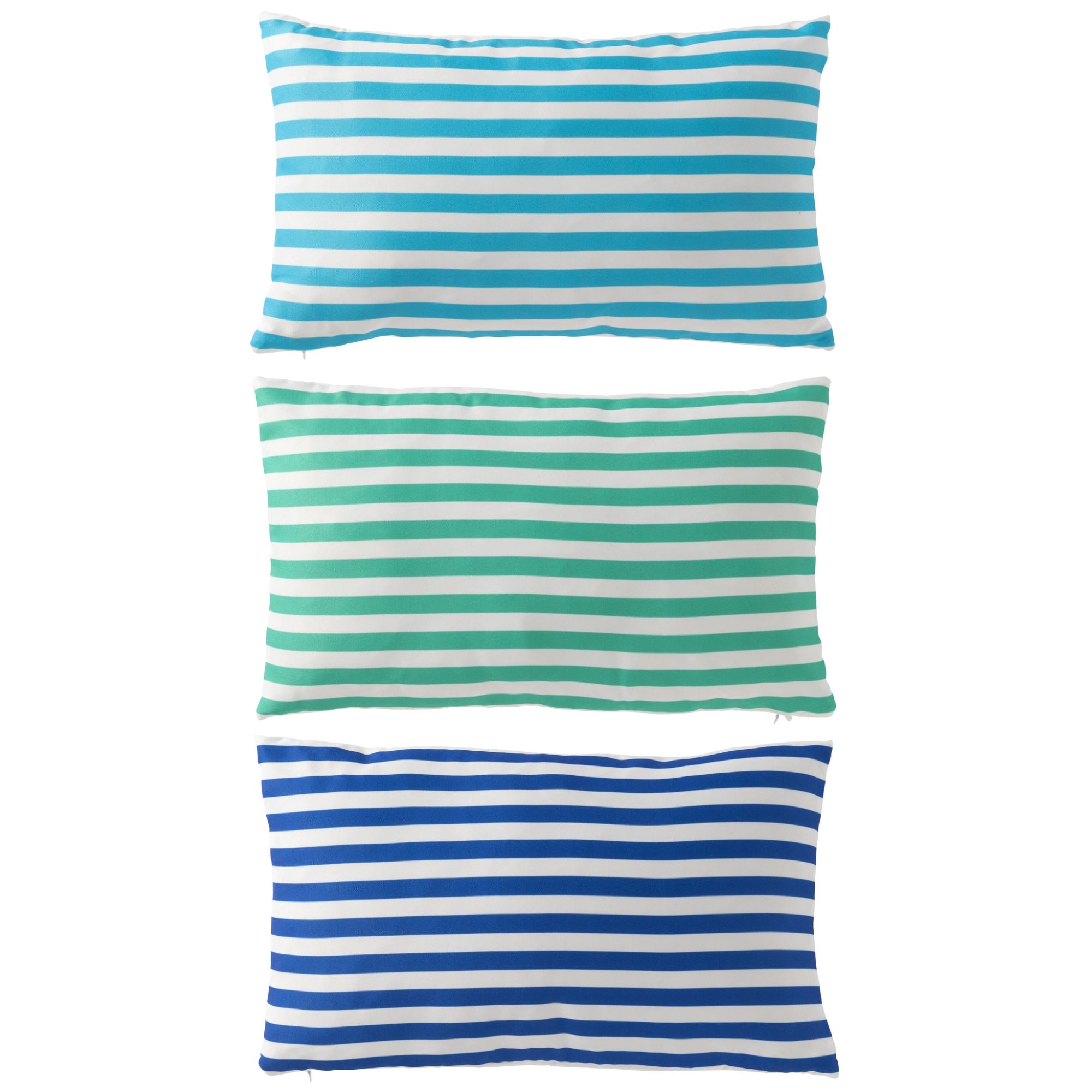 Kussen Buiten Rechthoek Gestreept Polyester Blauw/Groen Assortiment Van 3 J-Line