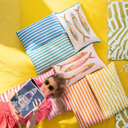 Kussen Buiten Rechthoek Gestreept Polyester Multi Assortiment Van 3 J-Line