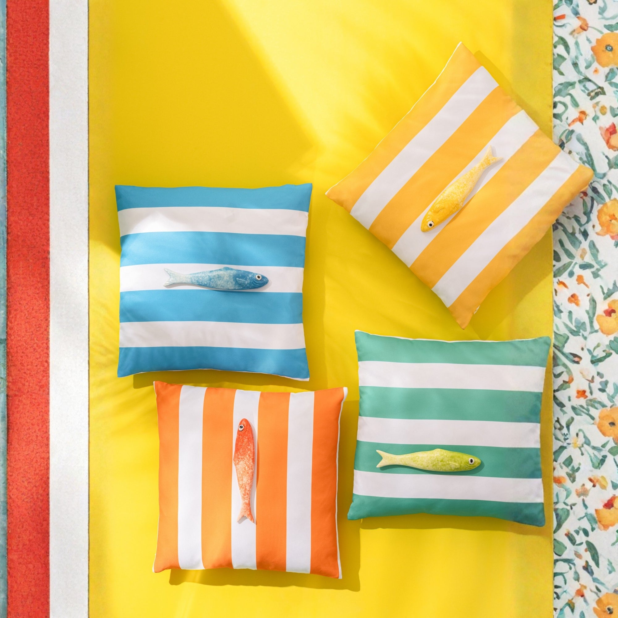 Kussen Buiten Vierkant Gestreept Polyester Multi Assortiment Van 3 J-Line