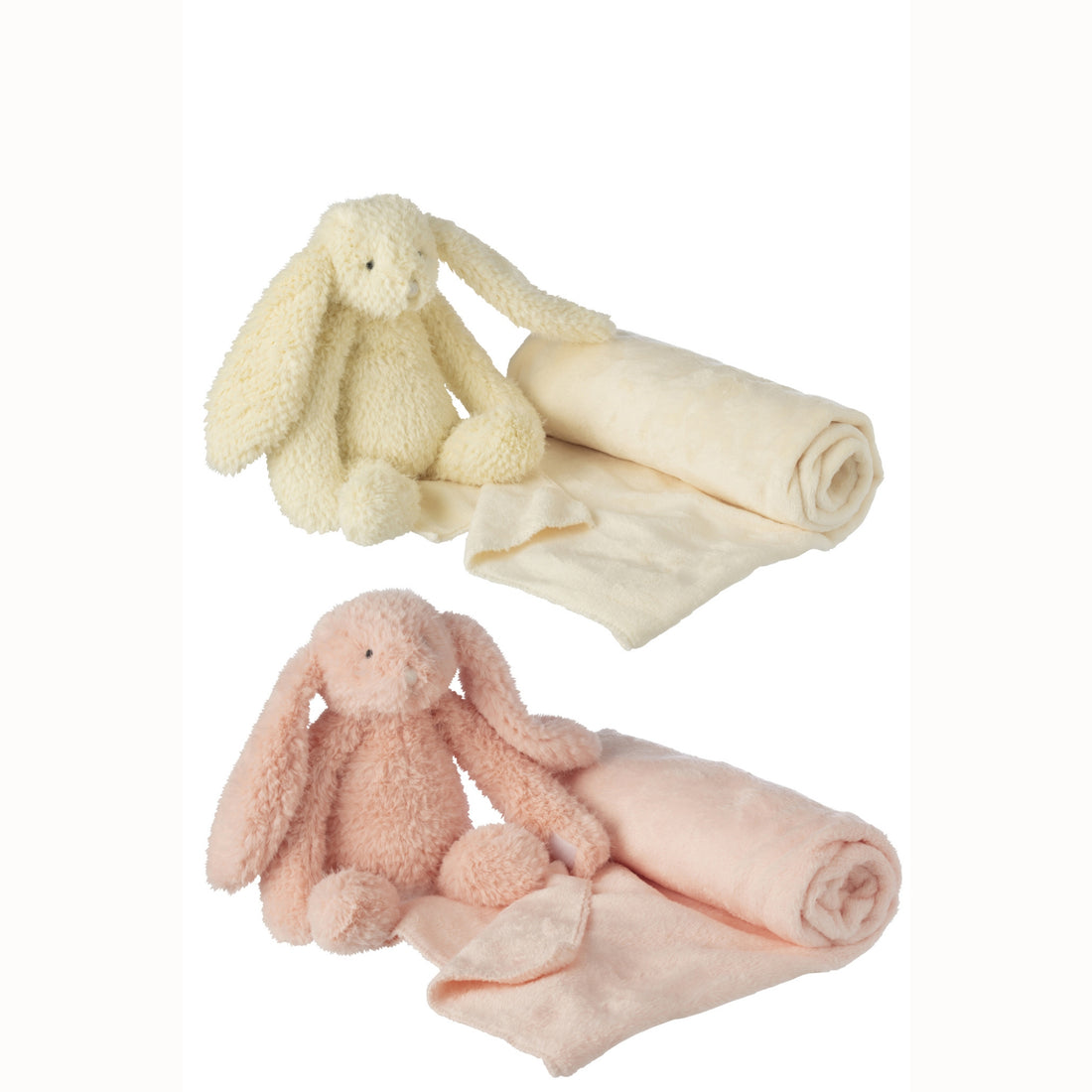 Konijn + Deken Polyester Roze/Geel Assortiment Van 2 J-Line