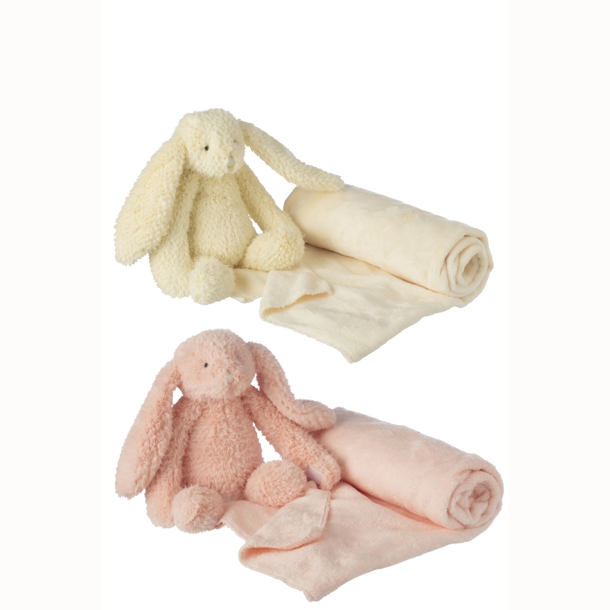 Konijn + Deken Polyester Roze/Geel Assortiment Van 2 J-Line