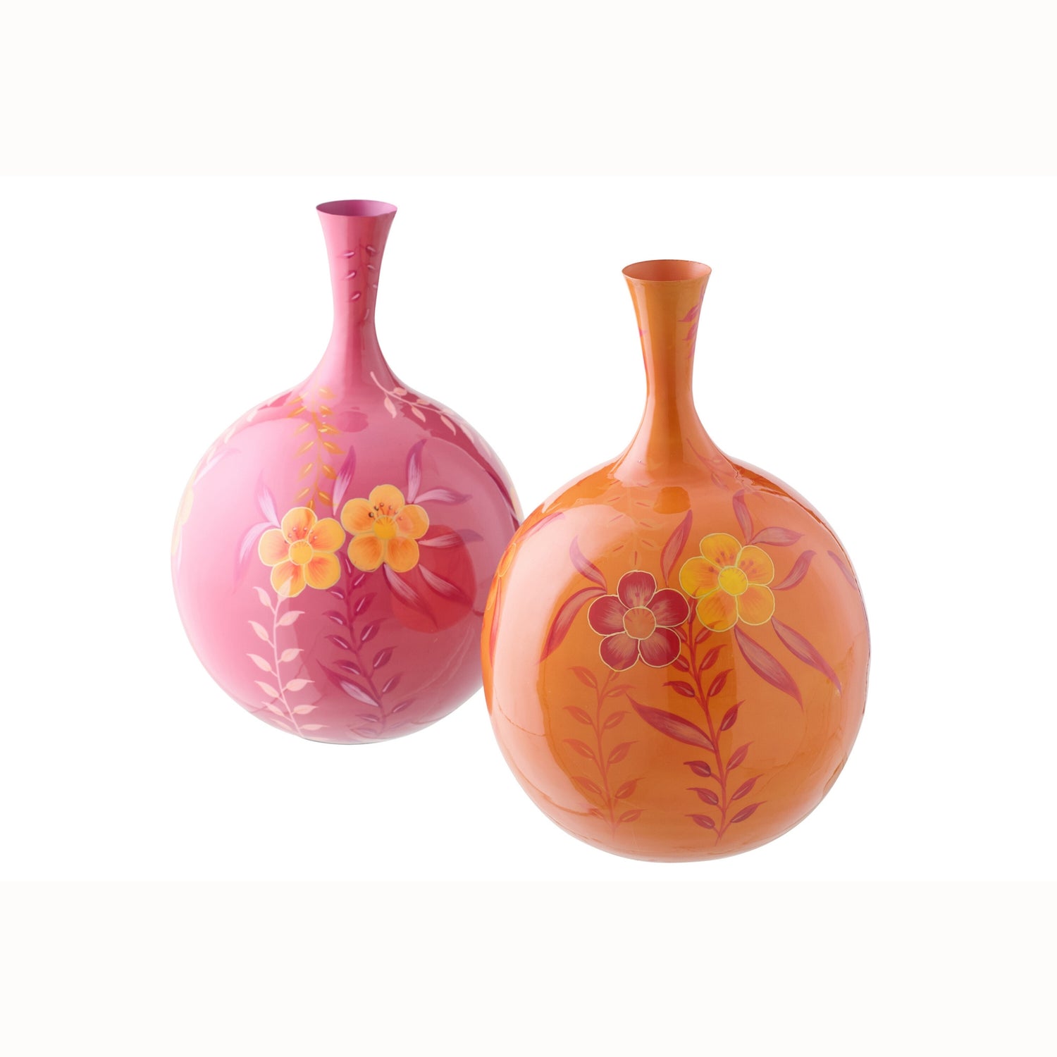 Vaas Bloemen Metaal Roze/Oranje Assortiment Van 2 J-Line