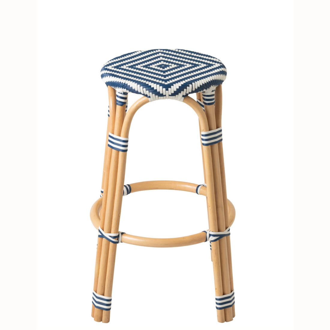 Outdoor Barkruk Geo Rond Rotan Blauw/Wit J-Line