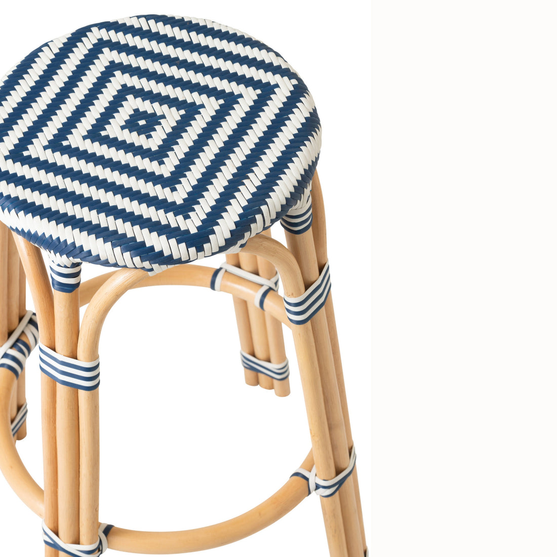 Outdoor Barkruk Geo Rond Rotan Blauw/Wit J-Line