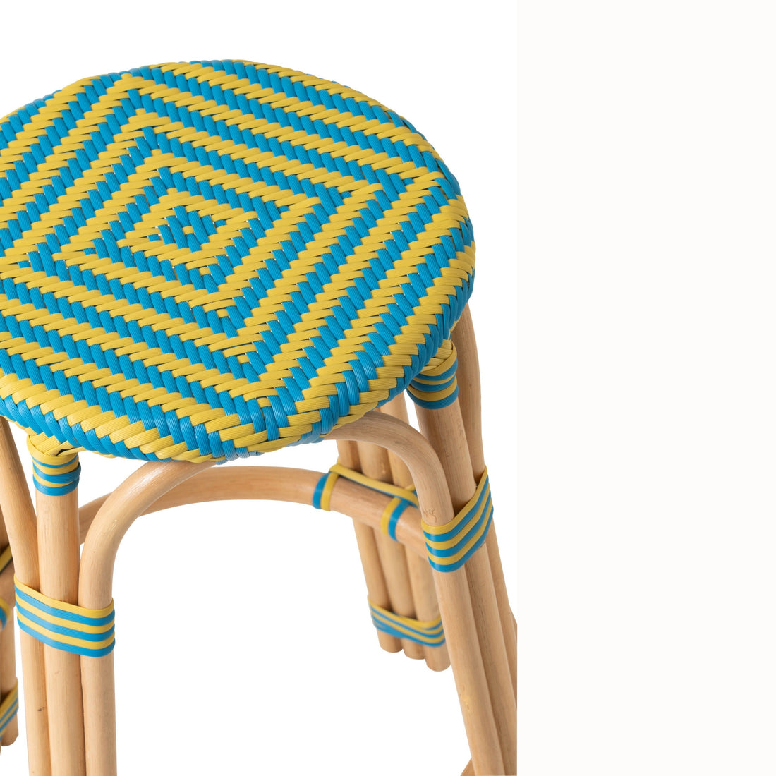 Outdoor Barkruk Geo Rond Rotan Geel/Azuurblauw J-Line