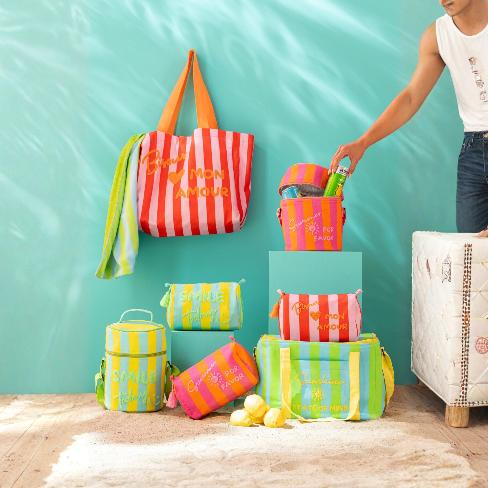 Lunchtas Summer/Bisous Gestreept Katoen Multi Assortiment Van 2 J-Line