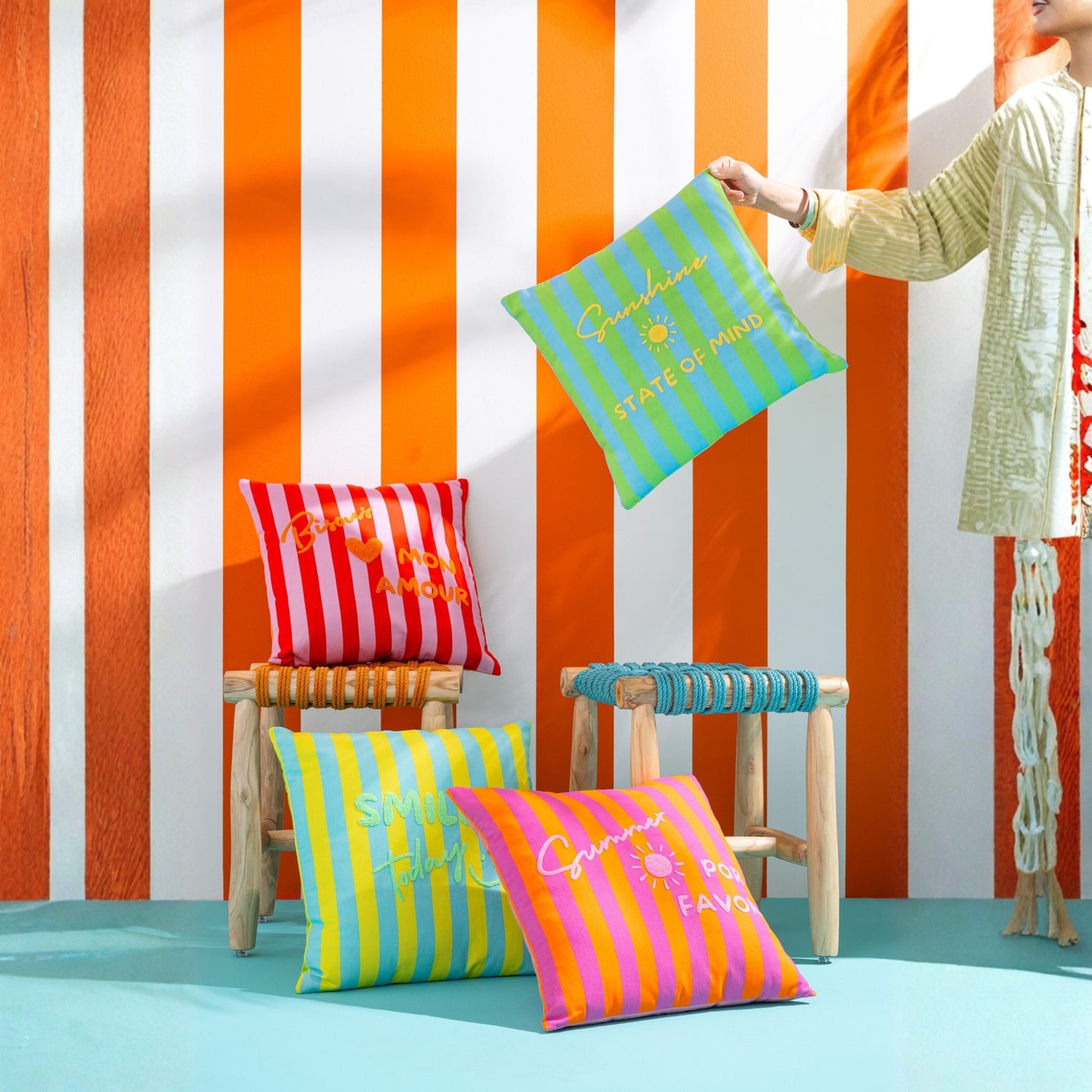 Kruk Teak Hout Turquoise J-Line
