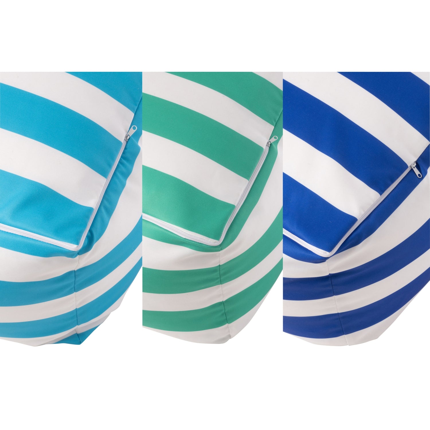 Set Van 3 Poef Gestreept Polyester Blauw/Groen J-Line
