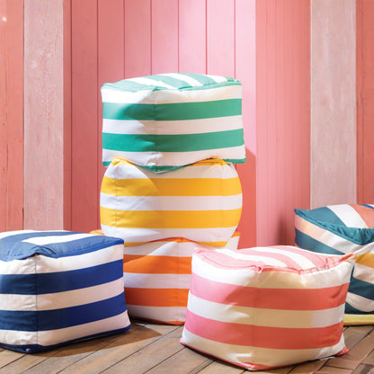 Set Van 3 Poef Gestreept Polyester Blauw/Groen J-Line