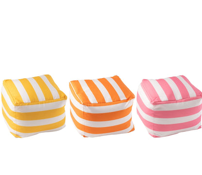 Set Van 3 Poef Gestreept Polyester Meerkleurig J-Line
