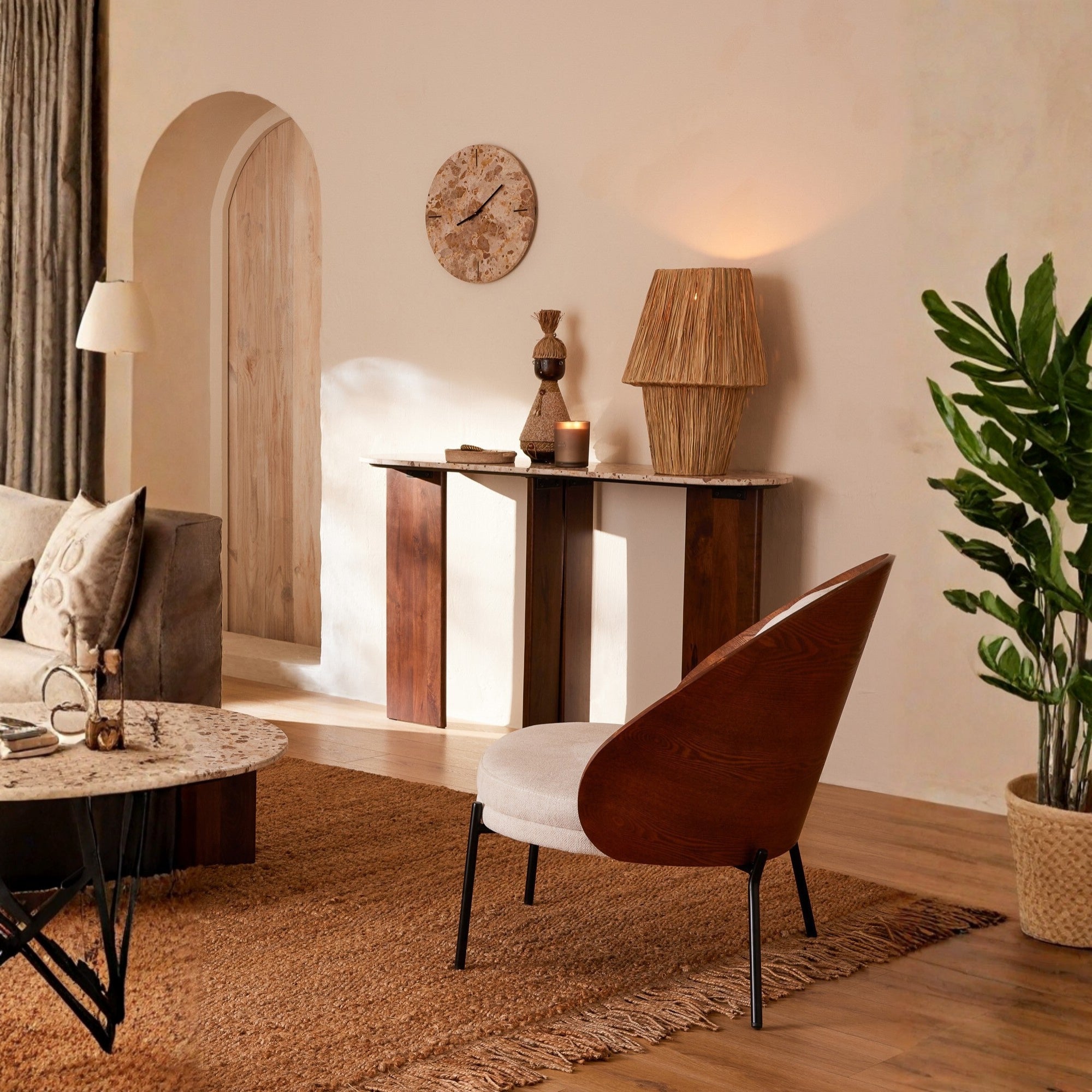 Wandklok Rond Marmer Beige/Zwart J-Line