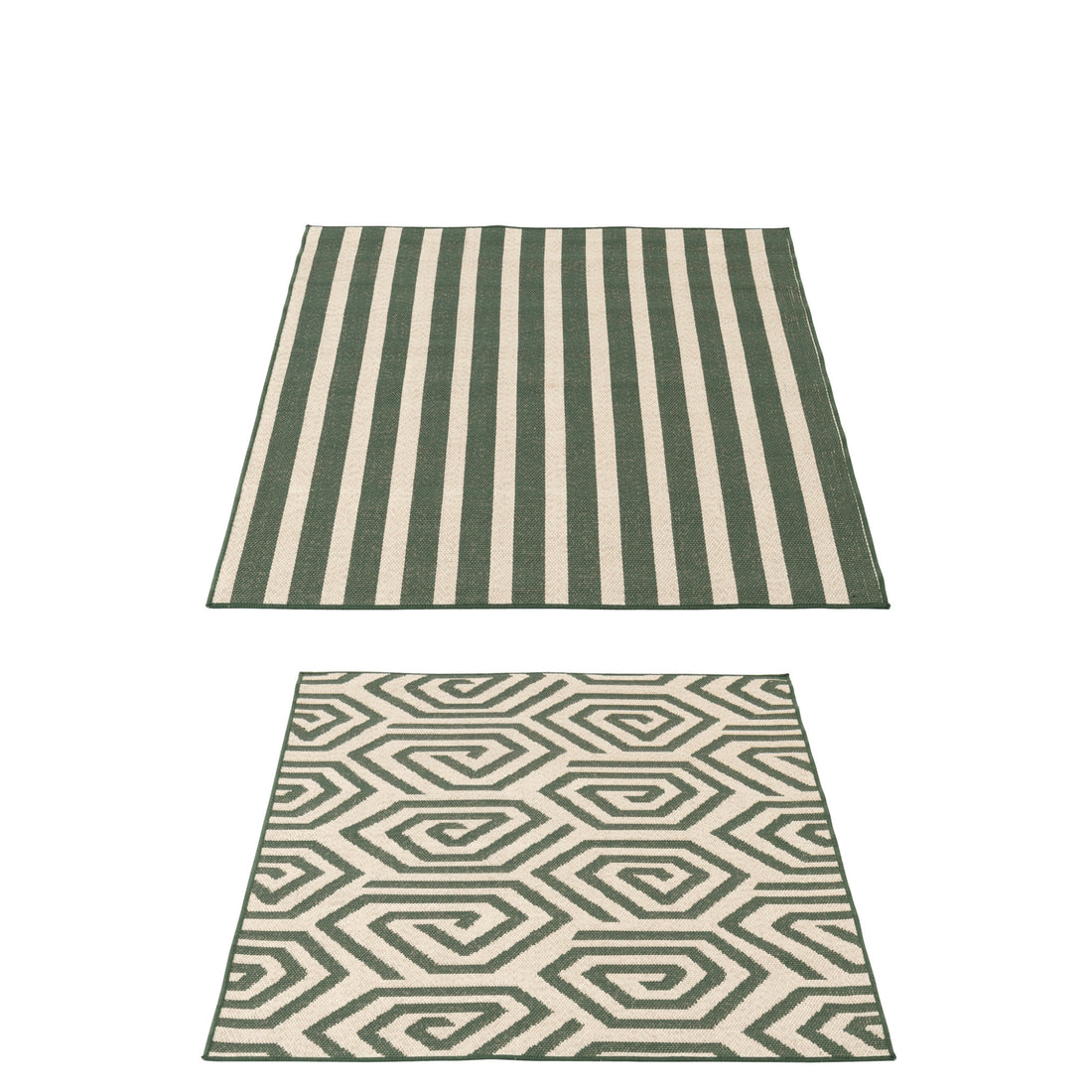 Vloerkleed Buiten Strepen + Spiralen Polypropyleen Donkergroen/Wit Assortiment Van 2