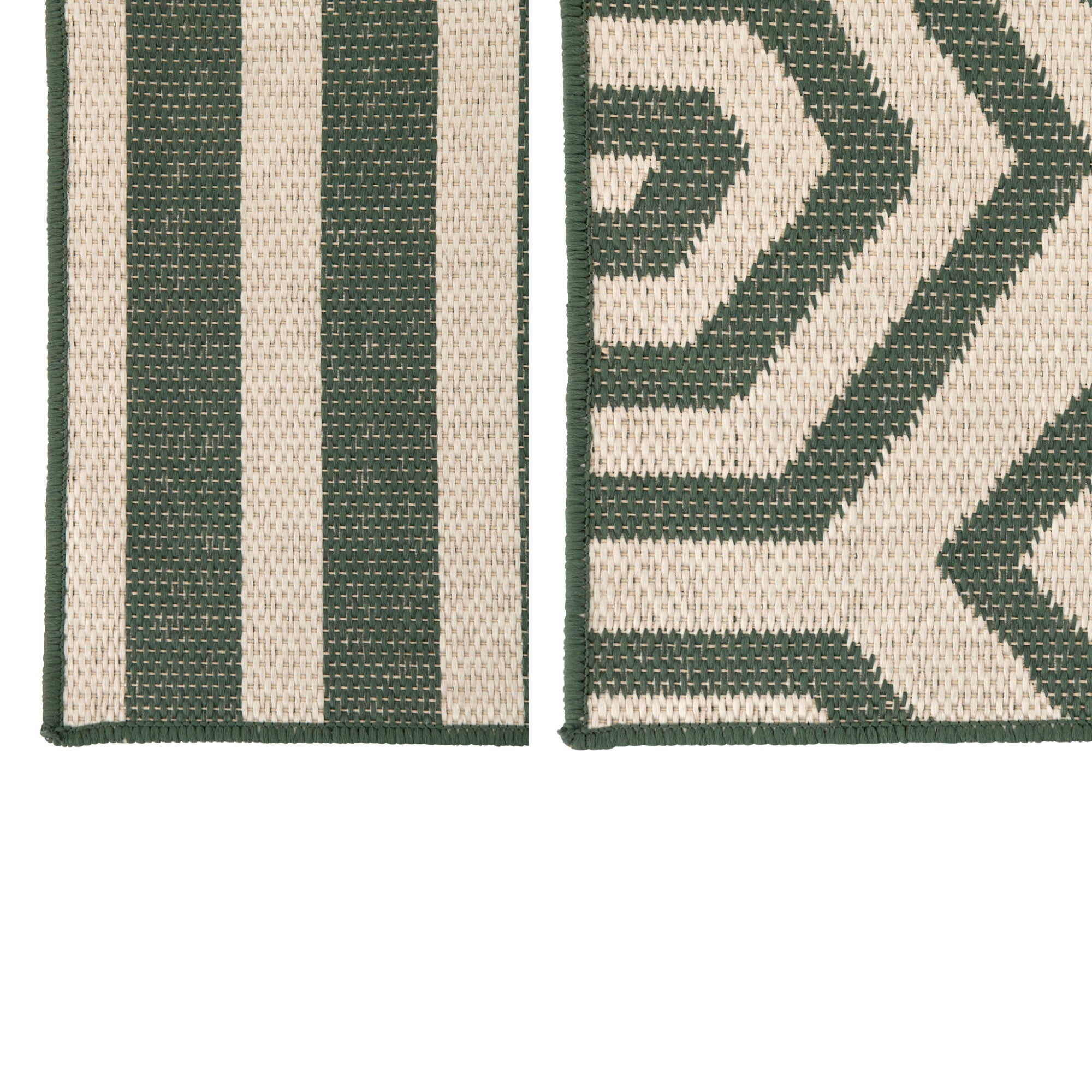 Vloerkleed Buiten Strepen + Spiralen Polypropyleen Donkergroen/Wit Assortiment Van 2