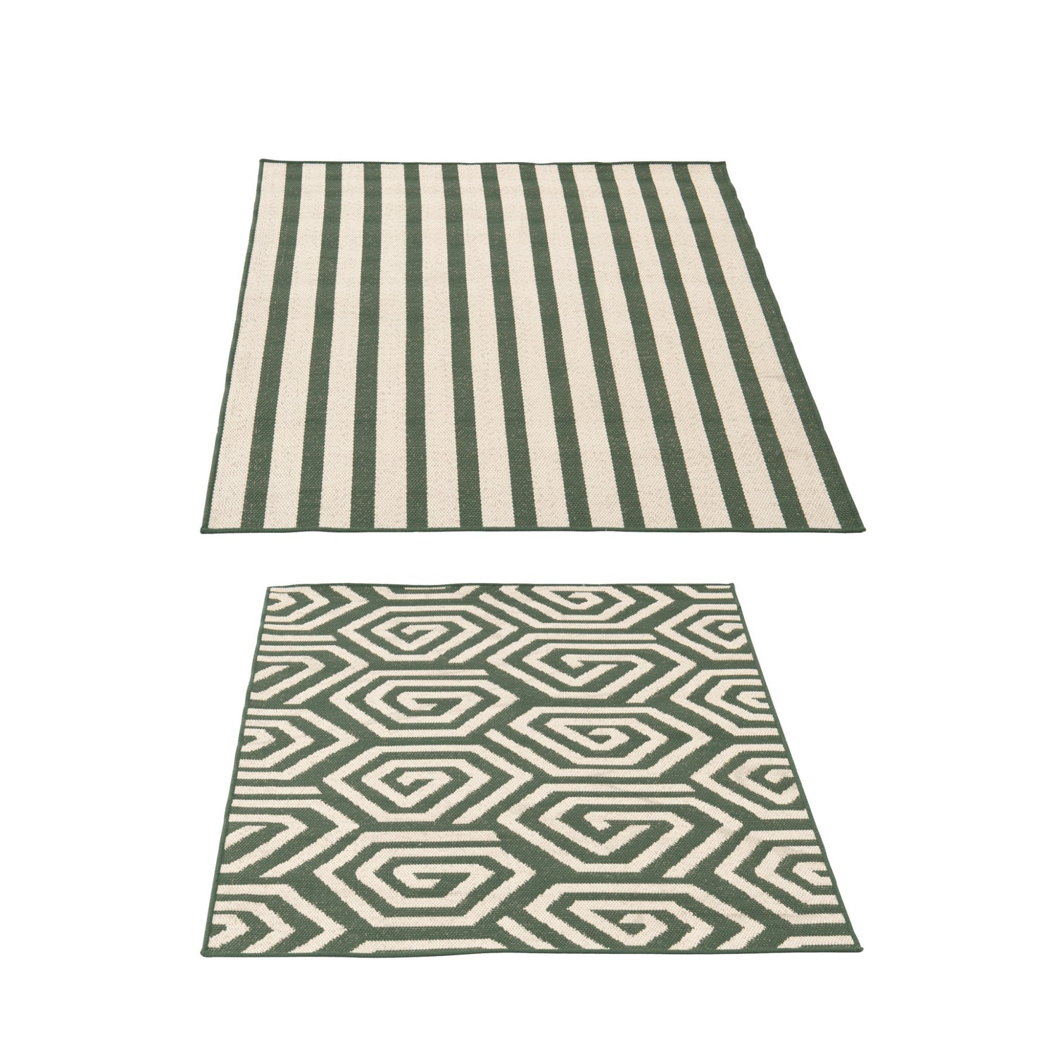 Vloerkleed Buiten Strepen + Spiralen Polypropyleen Donkergroen/Wit Assortiment Van 2