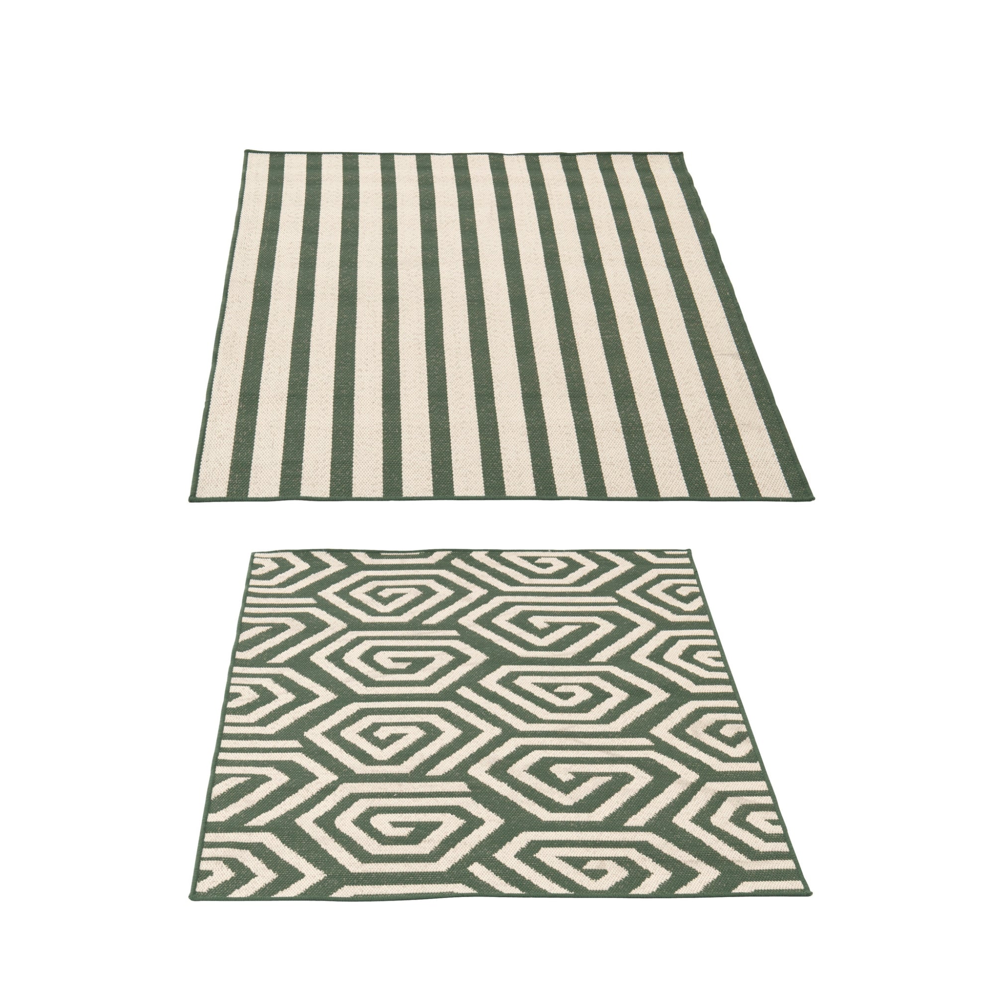 Vloerkleed Buiten Strepen + Spiralen Polypropyleen Donkergroen/Wit Assortiment Van 2