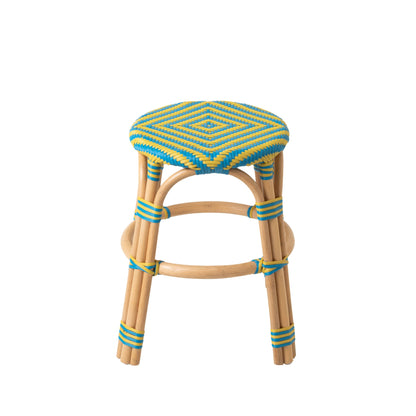 Outdoor Kruk Geo Rond Rotan Geel/Azuurblauw J-Line