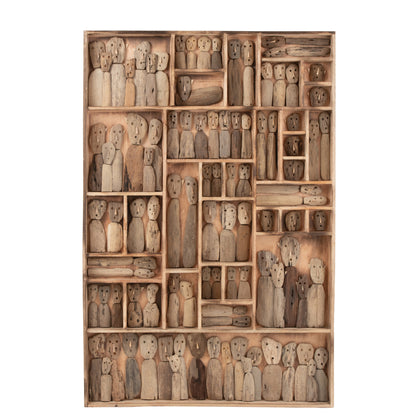 Muurdecoratie Familie Masks Vakjes Gerecycleerd Hout Naturel Large J-Line