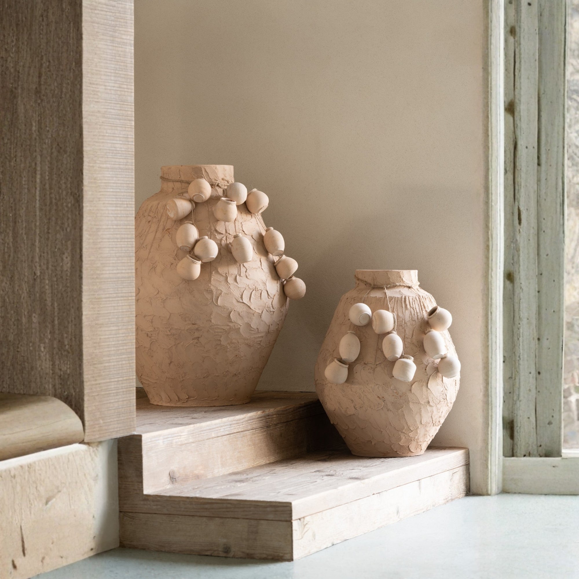 Pot + Hangpotjes Klei Naturel Small