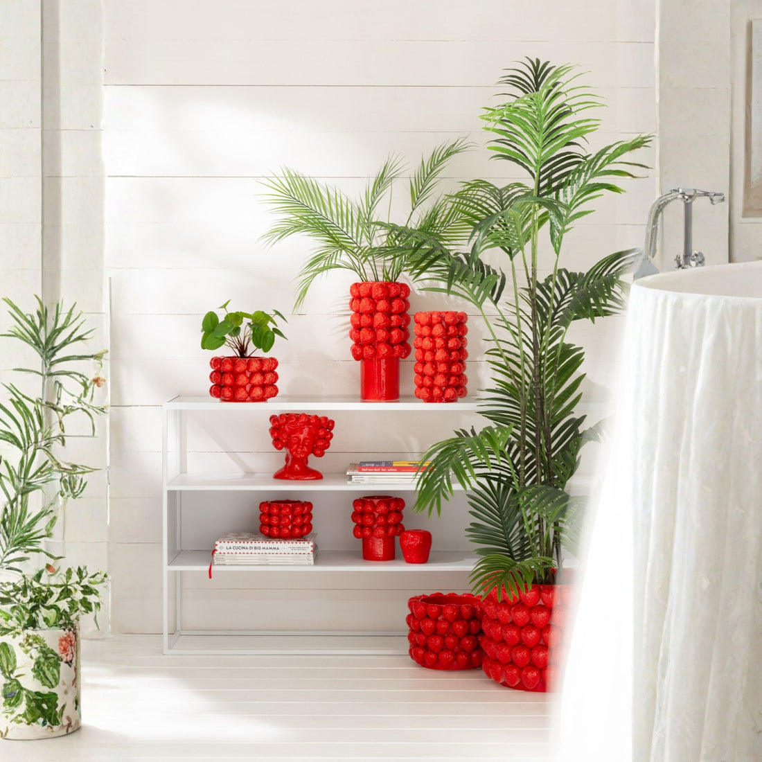 Bloempot Aardbeien Keramiek Rood Small 15.5 cm