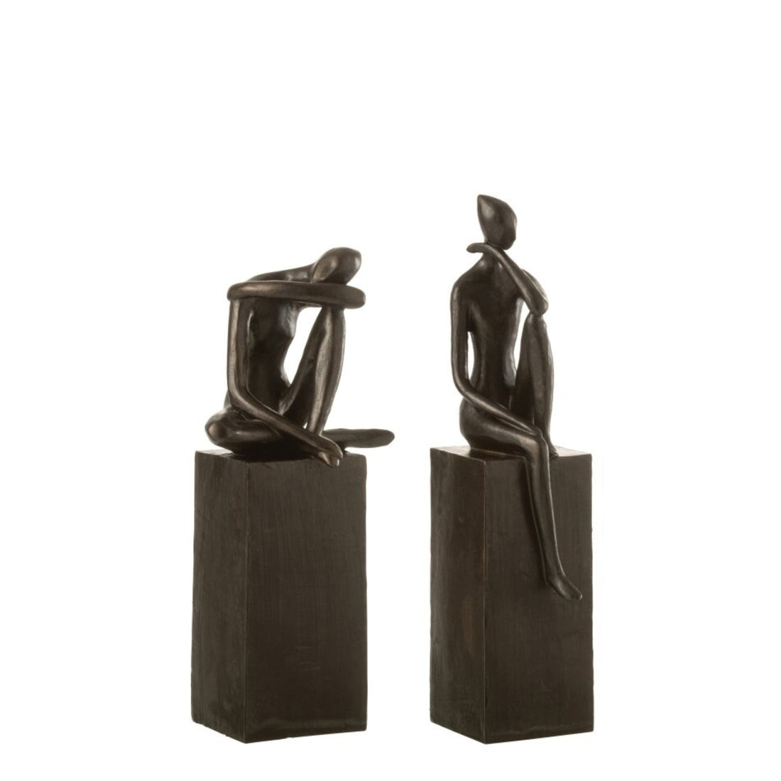 Figuur Op Sokkel Poly Donkerbruin Set van 2