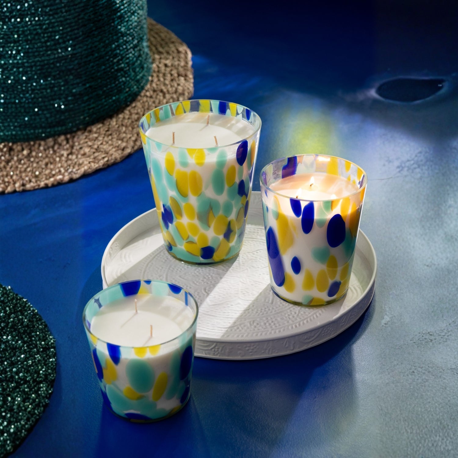Scented Candle Noa Blue/Yellow Large - 95Hours