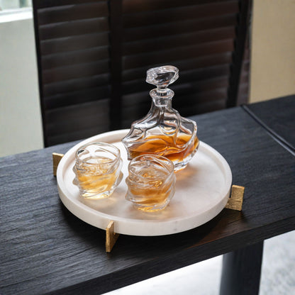 Plateau Marmer Voet Metaal Grijs/Champagne J-Line