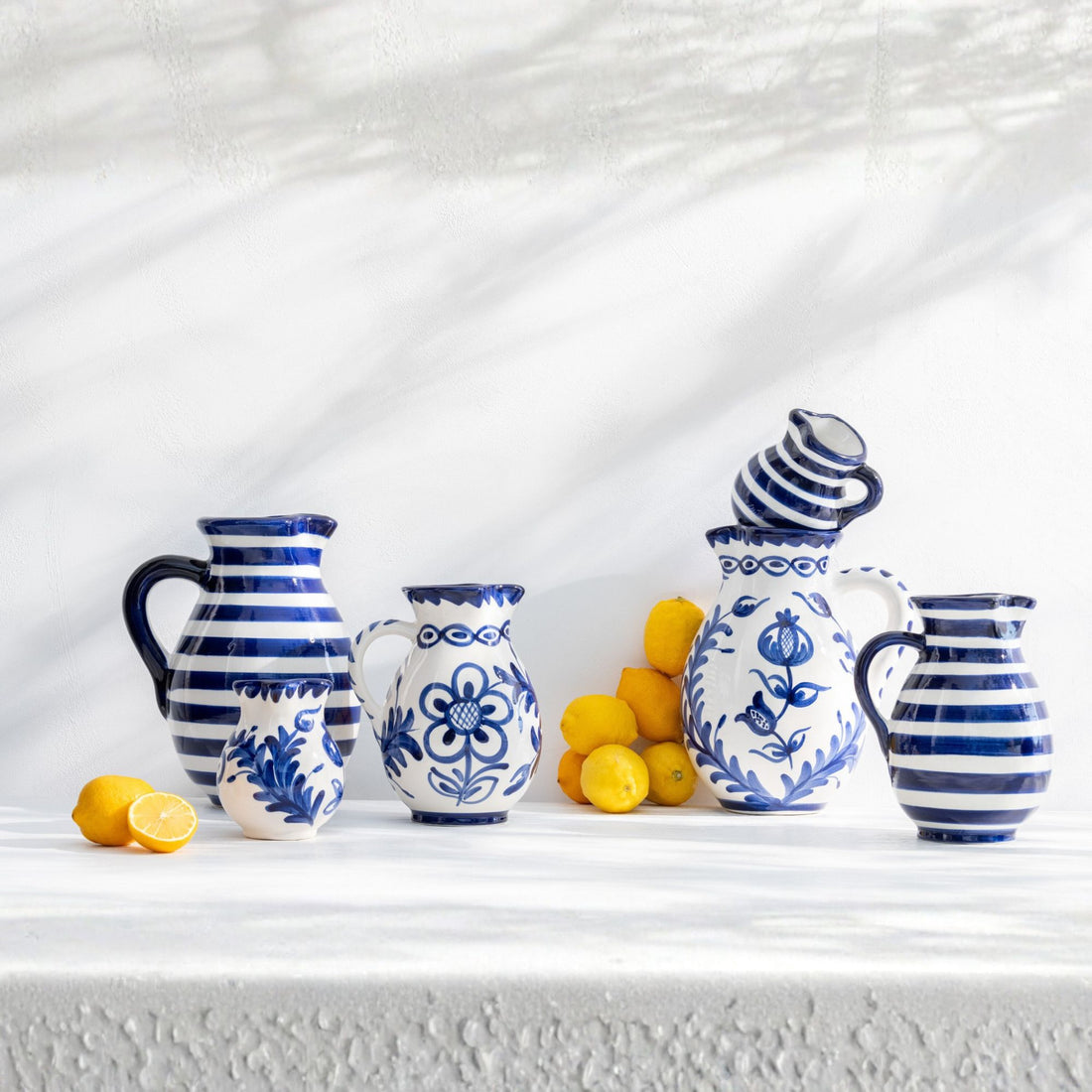 Medium Kan Granada Strepen Cobalt Blauw/Wit Keramiek J-Line