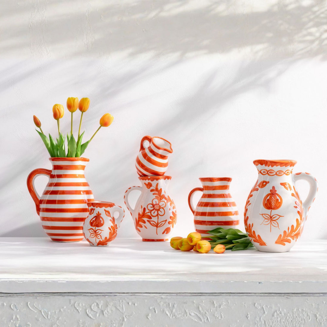 Kleine Kan Granada Strepen Oranje/Wit Keramiek J-Line
