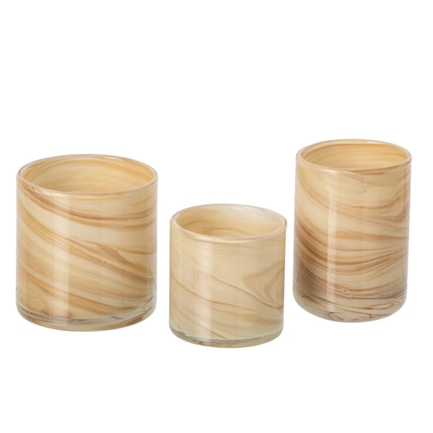 Set Van 3 Theelichthouder Marmer Glas Lichtbeige/Messing J-Line