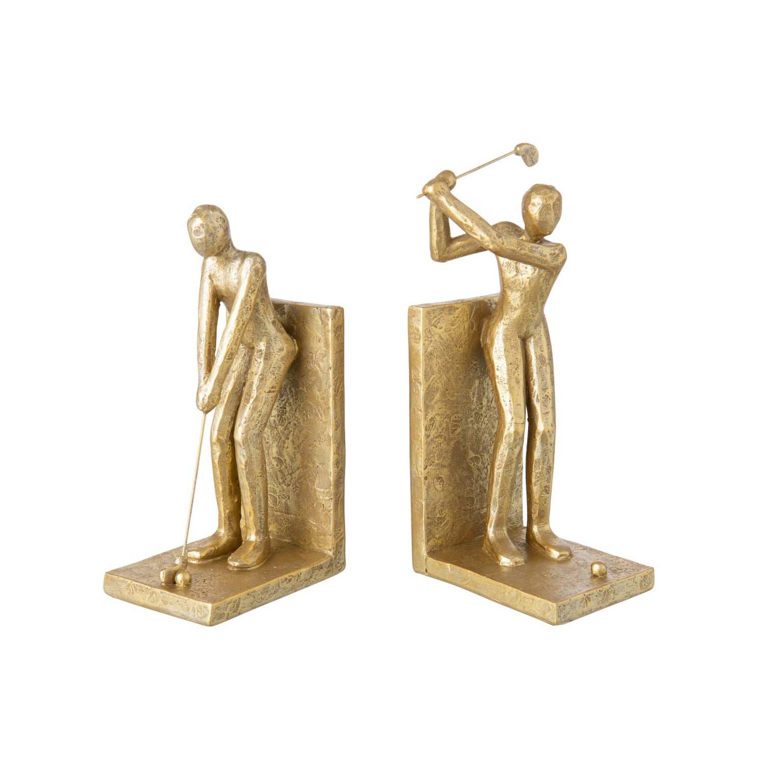 Set Van 2 Boekensteun Golfer Hars Goud J-Line