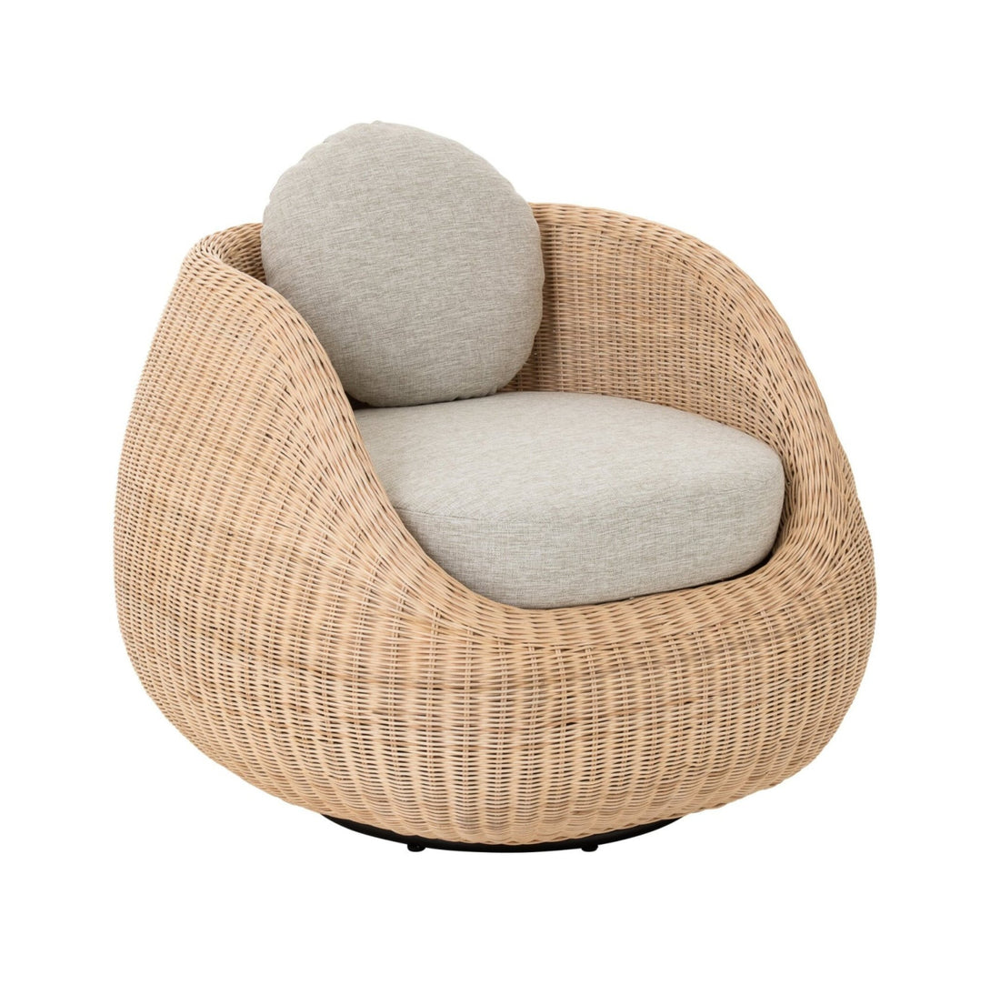 Loungestoel Draaibaar Rond Rotan Naturel/Ecru J-Line