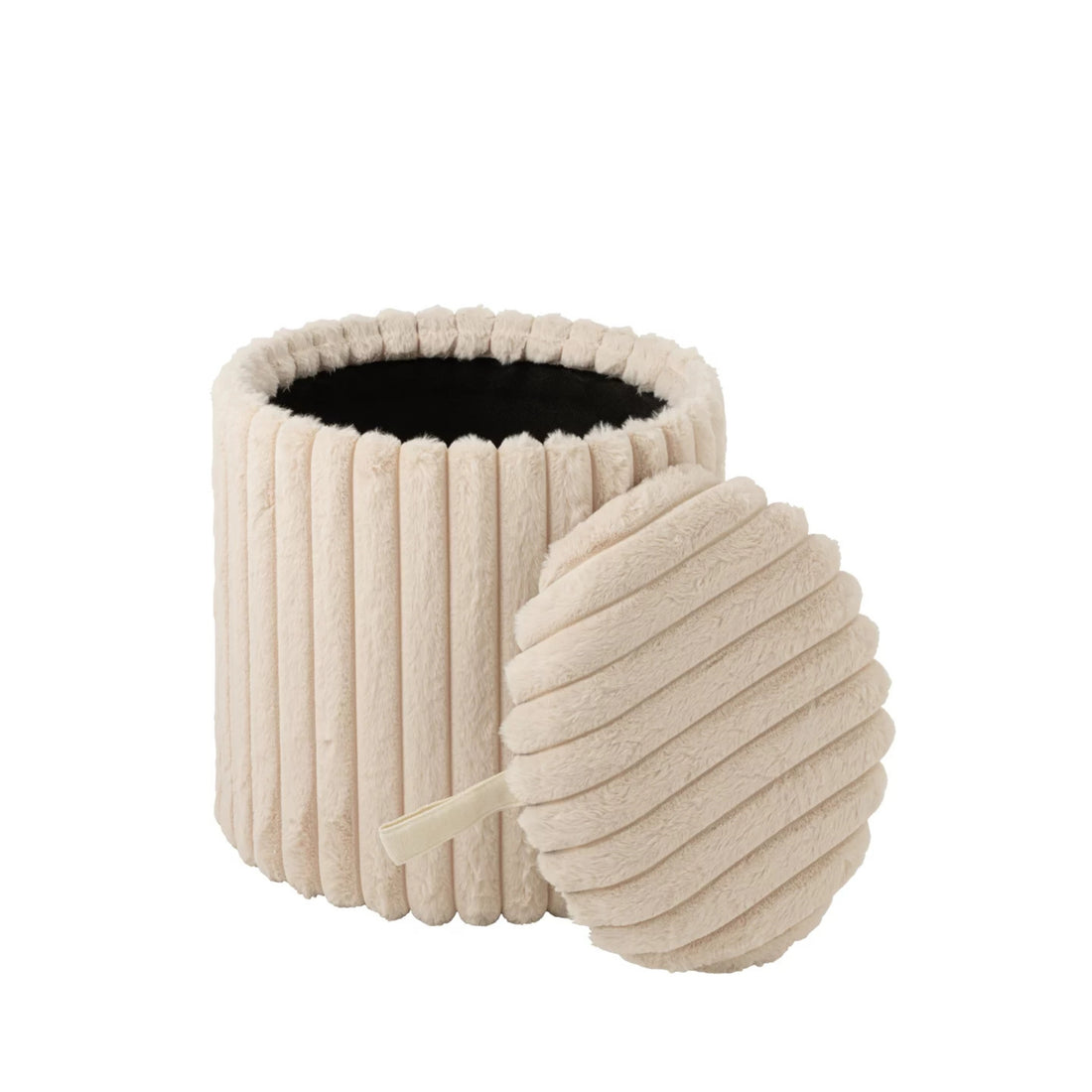 Poef + Deksel Geribbeld Mdf Beige J-Line