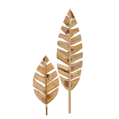 Set Van 2 Wandobject Bladeren Teak Hout Naturel J-Line