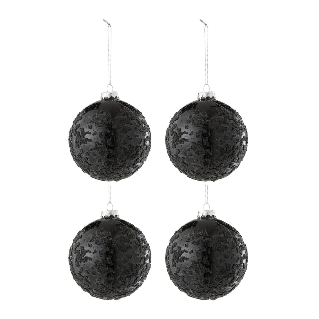 Doos Van 4 Kerstbal Parels Glas Zwart J-Line