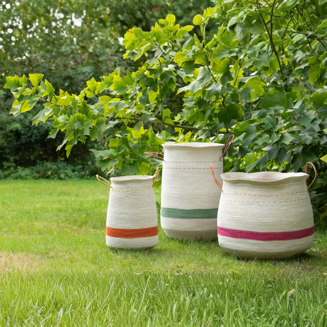 Set Van 3 Mand Met Handvat Gestreept Zeegras Multi J-Line