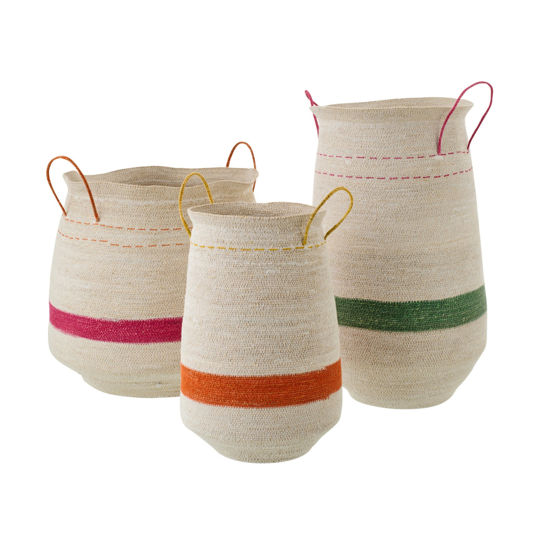 Set Van 3 Mand Met Handvat Gestreept Zeegras Multi J-Line