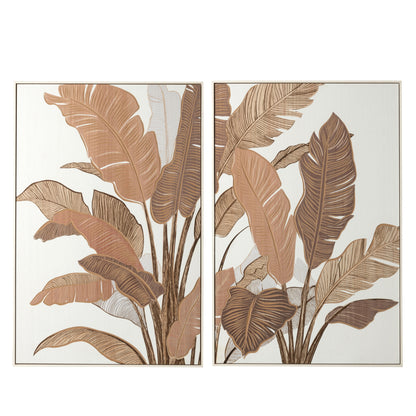 Wanddecoratie Hout Gekerfd Dennenhout Bruin/Gebroken Wit Assortiment Van 2 J-Line