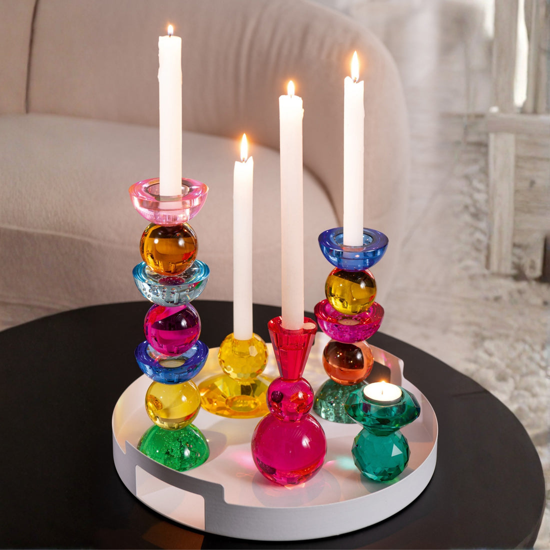 Kaarshouder Bal Glas Geel/Oranje set van 3 J-Line