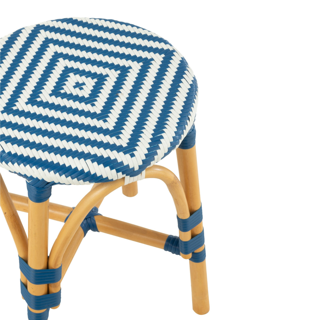Outdoor Kruk Live Rond Rotan Blauw/Wit J-Line