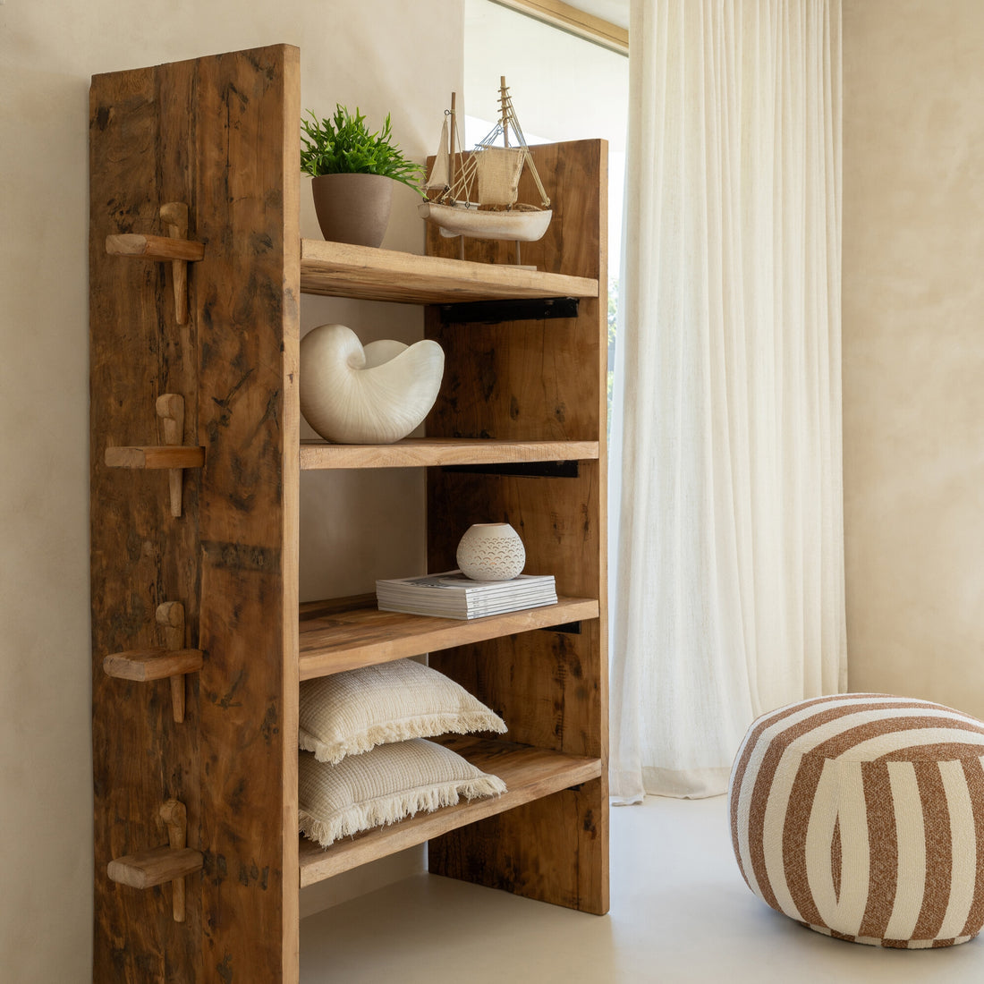 Poef Gestreept Camel/Gebroken Wit J-Line