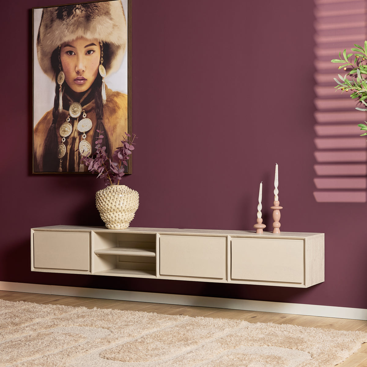 Zwevend TV-meubel Ambiance Mangohout Naturel 120cm Starfurn