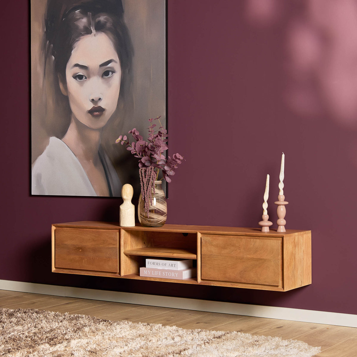 Zwevend TV-meubel Ambiance Mangohout Naturel 160cm Starfurn