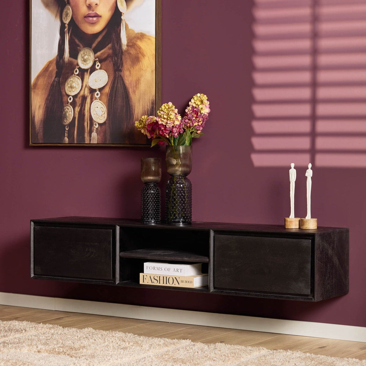 Zwevend TV-meubel Ambiance Mangohout Zwart 160cm Starfurn