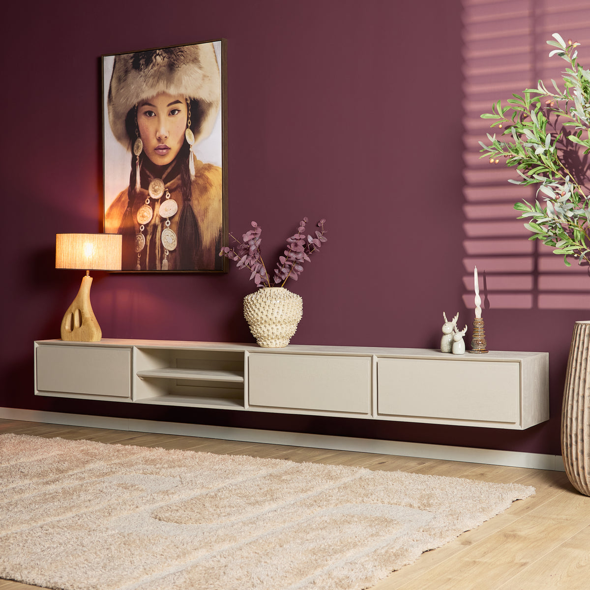 Zwevend TV-meubel Ambiance Mangohout Zand 280cm Starfurn