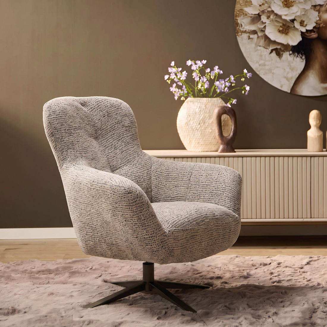 Fauteuil Nena Draaibaar Stof Bruin Starfurn