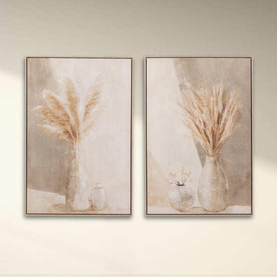 Painting Vase Pampas Canvas/Wood Beige Assortment Of 2