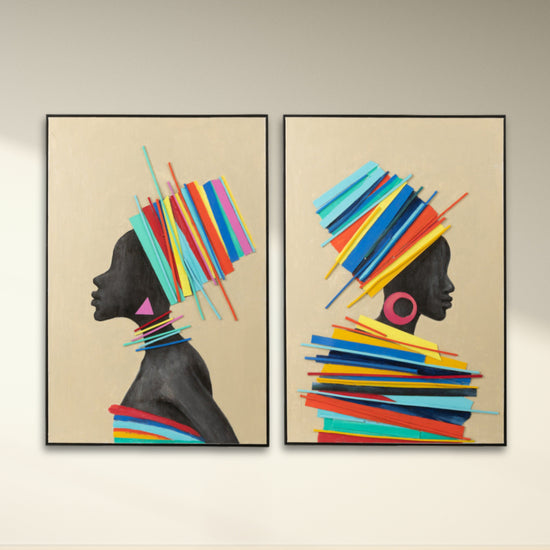 Painting African Woman Wood/Canvas Mix Assortment Of 2