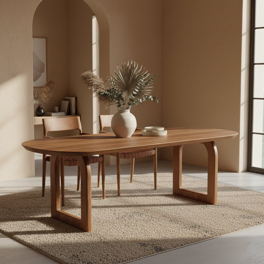 Bullnose Eettafel Open Bruin 180cm Raw Materials