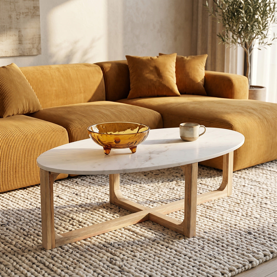 Salontafel Marmer Ovaal Wit Raw Materials