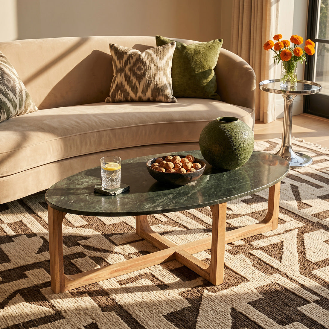 Salontafel Marmer Ovaal Groen Raw Materials